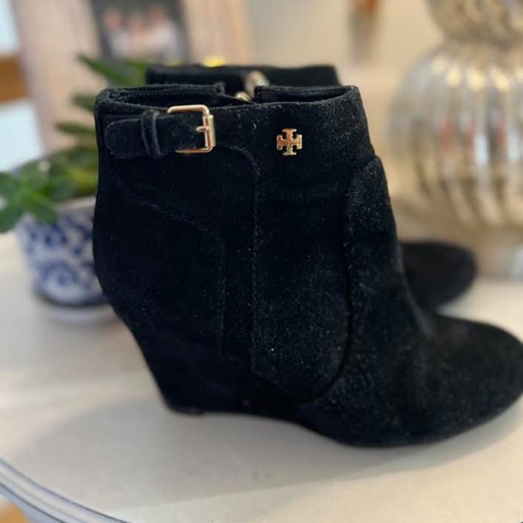 Tory Burch Milan Wedge Suede Leather Bootie in Black - Size 6 - Picture 3 of 6